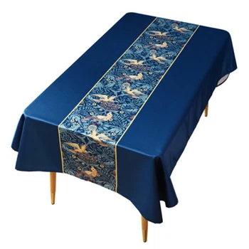 

Blue Table Topper For Home Dining Table Top Decoration Bird Print Luxury Table Cloth Non-Wrinkle Washable Multi Size