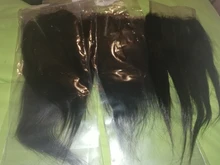 Extensiones de pelo peruano con malla, accesorio capilar liso de 2x6 con cierre de encaje y nudos blanqueados, Color Natural Remy