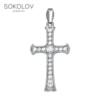 

Women's cross with cubic zirconia SOKOLOV fashion jewelry silver 925 women's male, pendants for neck women