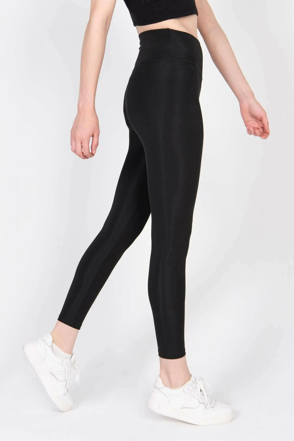 Women's High Waist Stretchy and Toparlayıcı Bilekte Sports Leggings Black