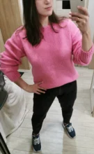 Women Sweater Outerwear Pullover Long-Sleeve Elegant Knitted Loose Pink Knitting Thick