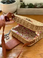 Gusure-Bolso de mimbre tejido para mujer, bandoleras cruzadas hechas a mano de verano para la playa, pequeñas, de hombro redondo de paja