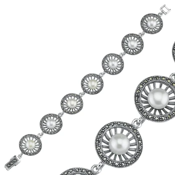 

KUTAYDAN 925 Sterling Silver Pearl Marcasite Sterling Bracelet