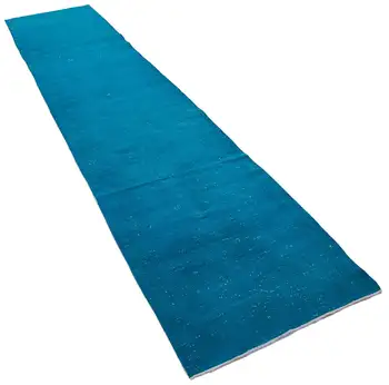 

84x400 Cm Turquoise Handmade Overdyed Runner Rug-3x13 Ft