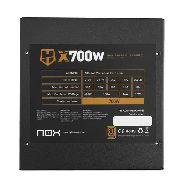  Gaming Power Supply NOX NXHUMMERX700WBZ 700W