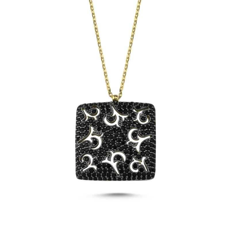 

Openwork Pattern Black Zircon Cubic Zirconia Square Ghost Pendant