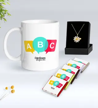 

Personalized Teacher White Mug Chocolate and Is Daisy Necklace Gift Set-4