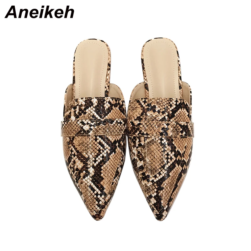 Aneikeh/ г. Пикантные женские туфли на плоской подошве с змеиным узором, с острым носком, без шнуровки, Модные Элегантные повседневные женские туфли с ремешком на пятке, размер 42 - Цвет: Leopard Print