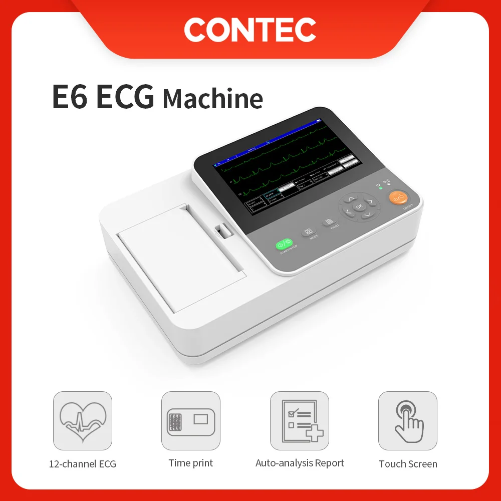 CONTEC Portable E6 Digital 6 Channel 12 lead ECG Monitor EKG Machine, Touch Electrocardiograph, USB PC Software,Interpretation