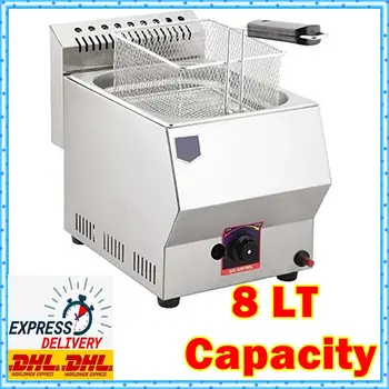 Online Commercial Deep Fat Fryer GAS Frying Machine Grill Stainless Steel Countertop NATURAL Or LPG GAS SINGLE Total 8 LITERS TR