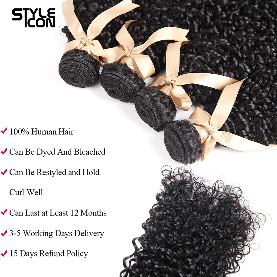 30 32 34 Kinky Curly Bundles With Frontal Closure  Remy Curly Human Hair Bundles With Closure Brazilian 100% Human Hair Weaving