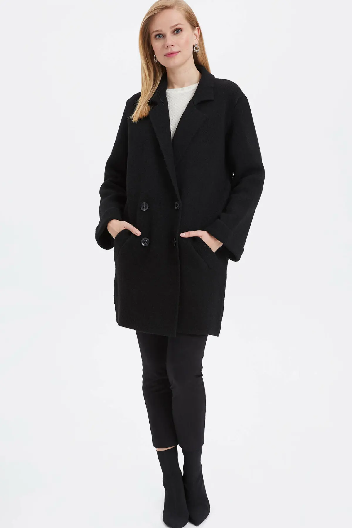 Дефакто Модные женские шерстяные пальто с лацканами для женщин однобортные элегантные однотонные куртки женские пальто с карманами-K9002AZ19AU