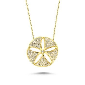 

KUTAYDAN Wavy Round Zircon Stone Ghost Pendant 925 Sterling Silver