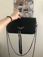 Alas decoradas bolso de un solo hombro de mujer casual moda desenfadada dos cadenas Bolsa Bandolera bolsos de cuero