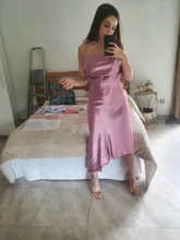 Asymmetrical Dress Satin-Straps Backless Julissa Mo Metallic Elegant Female Women Summer