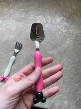 Juego de tenedor cuchara de seguridad de acero inoxidable para bebé, 2 uds., cubiertos de alimentación para niños pequeños, ratón de dibujos animados, vajilla MBG0359