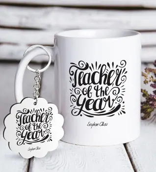 

Personalized Teacher Of The Year White Mug and Keychain Gift Set