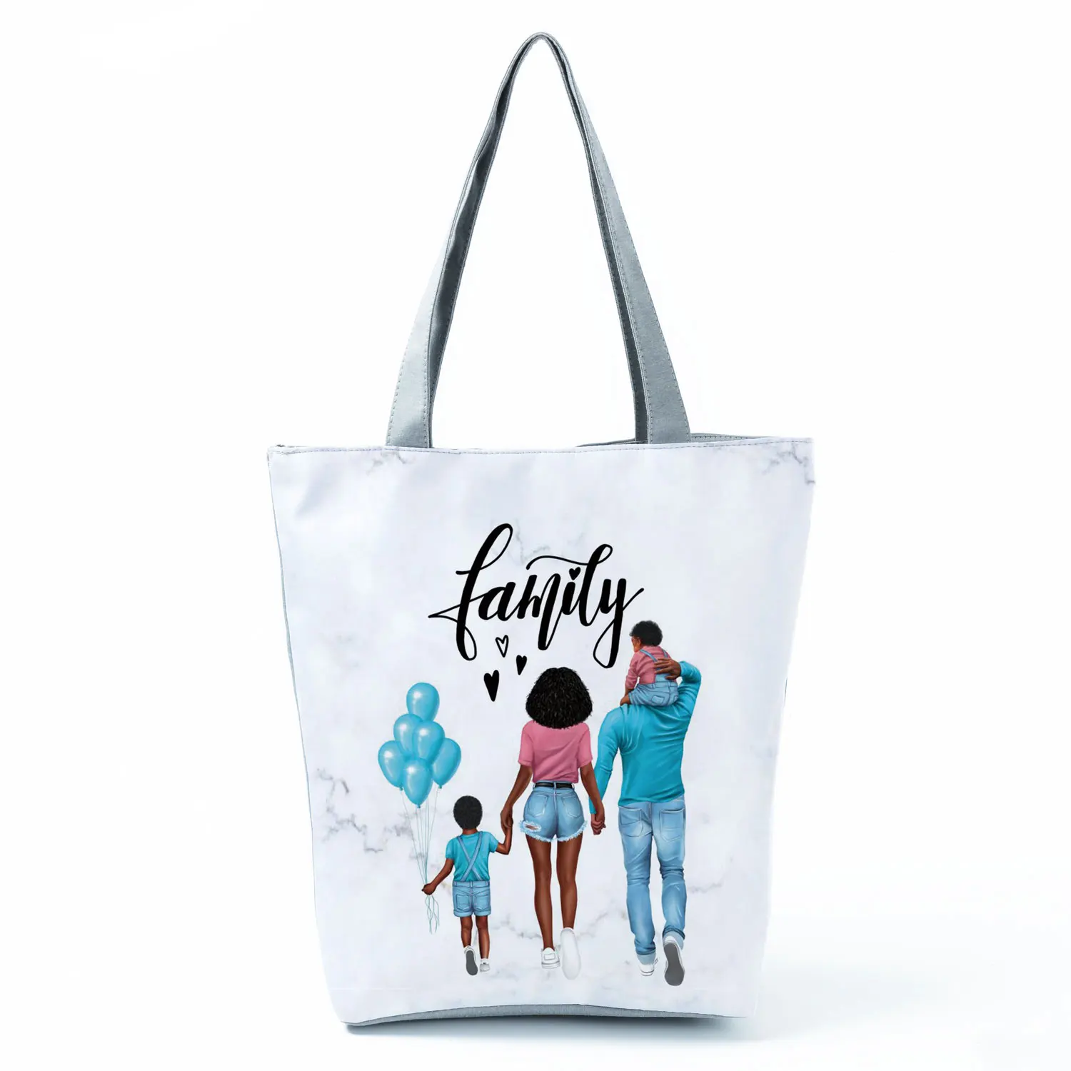 Cute Cartoon Super Mama Print Linen Tote Bag Reusable Shoulder Bags Mom And Baby Fold Women Casual Handbags Lady Fabric Totes