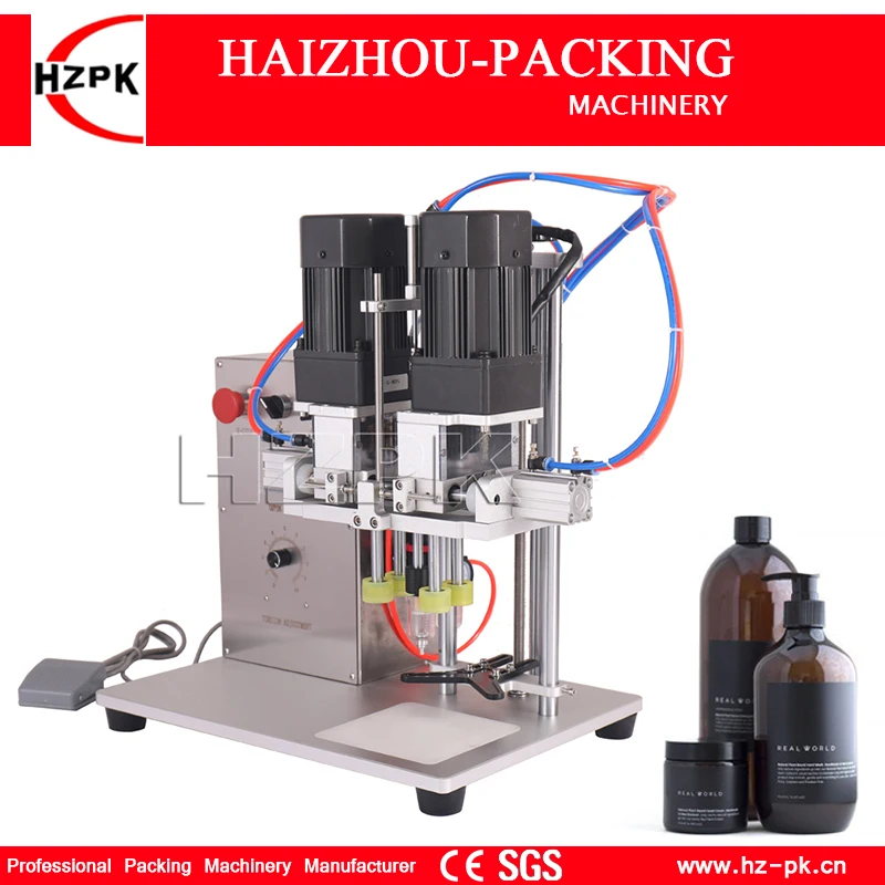 

HZPK Semi-Automatic Desktop Shampoo Plastic Glass Round Lids Bottle Duckbill Pump Screw Cover Capping Commercial Packing Machine