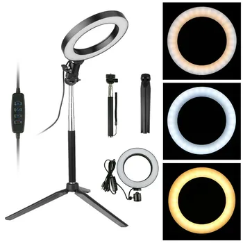 

Dimmable 6" LED SMD Ring Light 5000K USB Plug LED SMD Ring Fill Light with Tripod Stand Selfie Stick for Photography Live Beauty