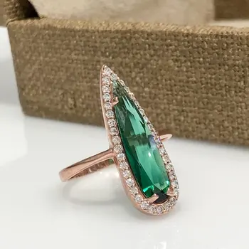

Emerald green Quartz Drop Special Design Silver Ring