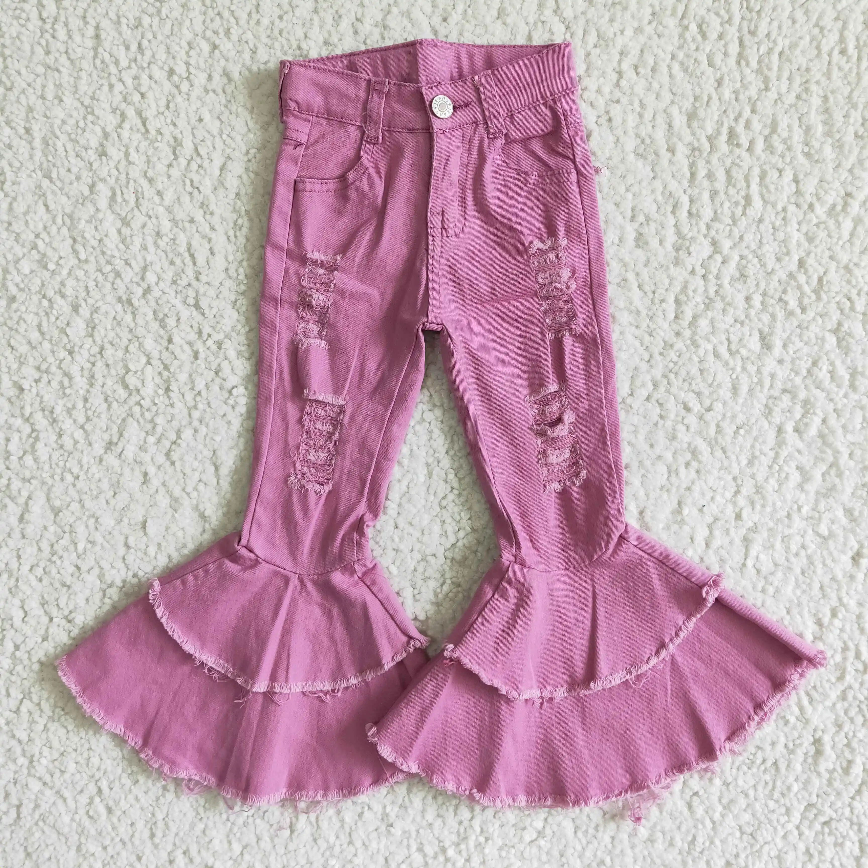 Boutique-fashion-style-baby-girl-jeans-pants-purple-hole-design-flared ...