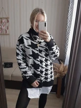White Sweater Turtleneck Long Pullover Simplee Knitted Houndstooth Black Women Warm Fashion