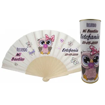 

Sell You batch/fan made cloth with wooden rods personalized girl christening owl personalized canned