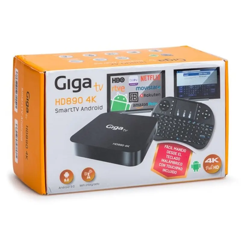 Reproductor multimedia - Giga TV Android HD890 4K, AMLOGIC S905X, Teclado  WiFi, Android TV, 4K, Quad Core, 2 GB RAM, 16 GB, Negro