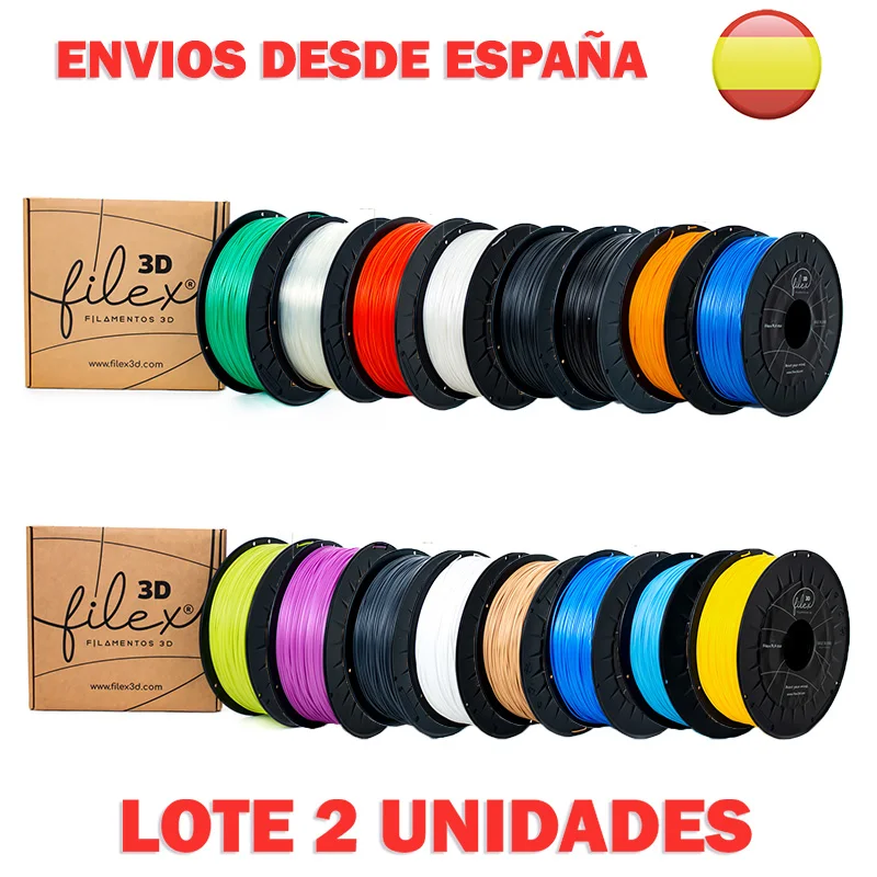 Lote 2 x Filamento 3D PLA Premium - 1,75 mm - 1 Kg - Filex3D - Varios Colores