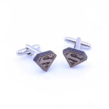 

Twins SUPERMAN made up handmade wood hickory tree cufflinks with logo laser cutting made up handmade wood hickory tree 16x22mm
