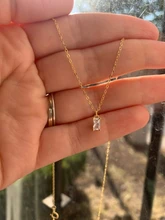 Colgante de plata de ley 925 con diamantes cuadrados pequeños para mujer, collar de oro de 14k, cadena de clavícula Simple brillante para mujer