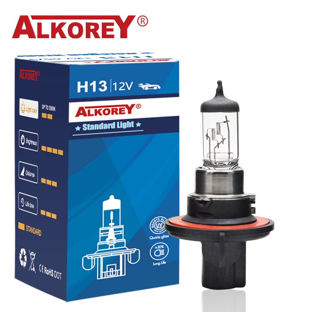 Alkorey 2PCS H13 9008 12V 60/55W Clear Auto Headlight Bulbs Warm White 3350K Car Lights Driving Lamp Halogen Lamps 2