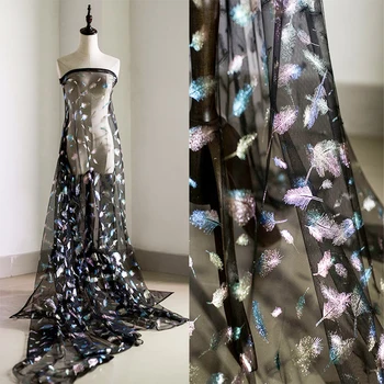 

2020 luxury Feather Colorful Gradient Black Tulle Mesh Dress Fabric For DIY Clothes Wedding Dress Sewing