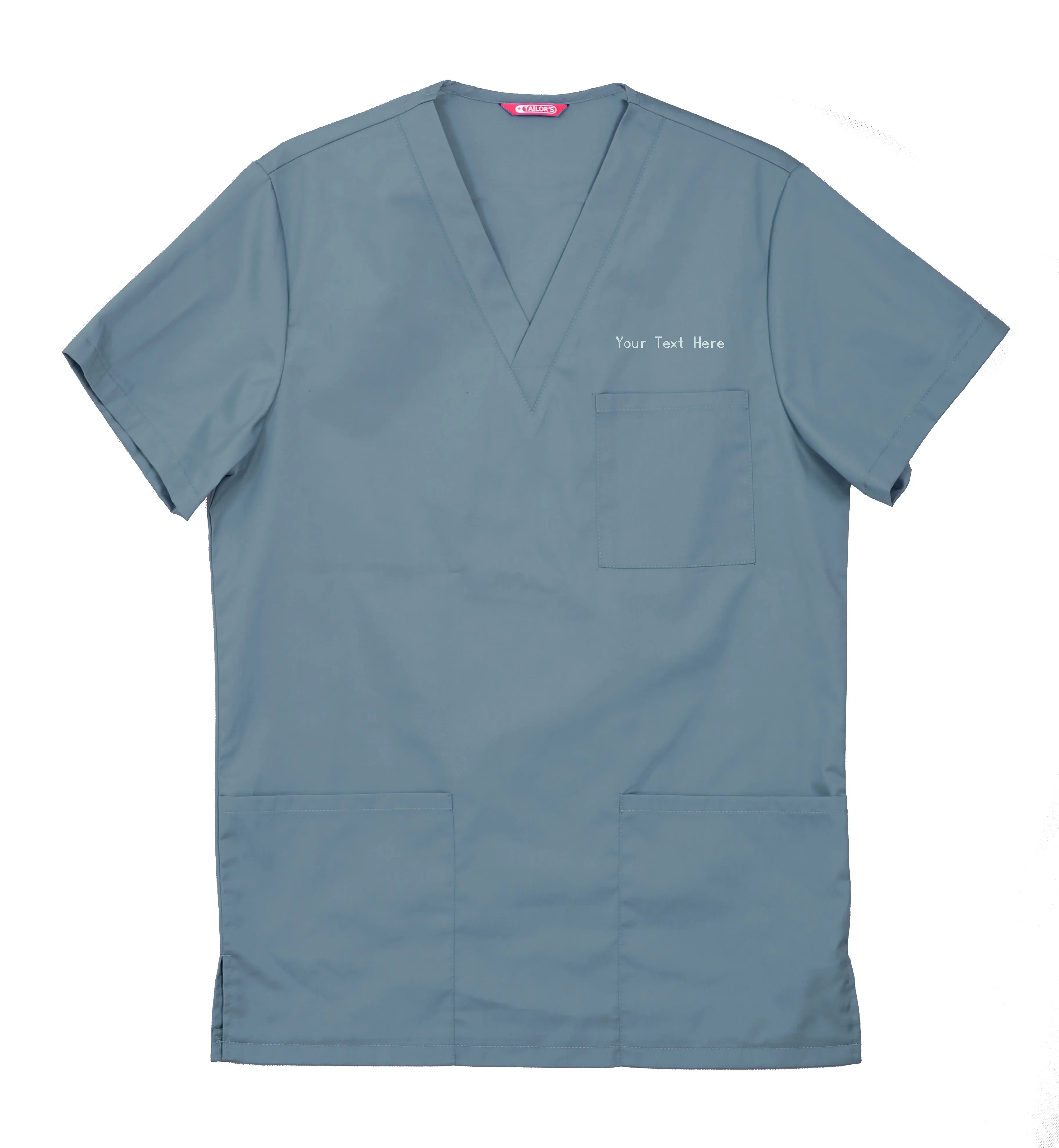 Men's Embroidered Scrub Top Nursing Uniform Blouse Short Sleeve V-Neck Working Top with Pockets Personalized with your Text