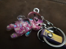 Llavero líquido de oso brillante con arena movediza, llavero acrílico con llavero, mochila con colgantes para parejas, mujeres, hombres, novios, regalo