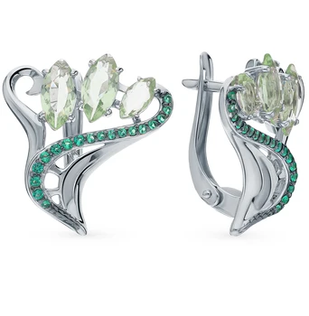 

Silver earrings with cubic zirconia and празиолитами sunlight sample 925