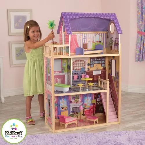 Домик из дерева для кукол 30 см, с мебелью 10 предметов, "Кайла"(Kayla dollhouse), домик для кукол, домик для барби
