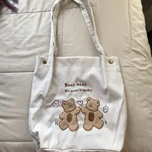 Bolso de hombro de PANA con bordado de ositos de la suerte para mujer, bolsa de lona a rayas, de tela ecológica, bolsas de compras bonitas y suaves