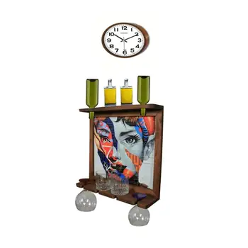 

Wall Clock Wall Art Picture Wooden Wine Rack Bottle Organizer Holders Beer Whiskey Bottle Bar Home Party Kitchen Salon Accessory
