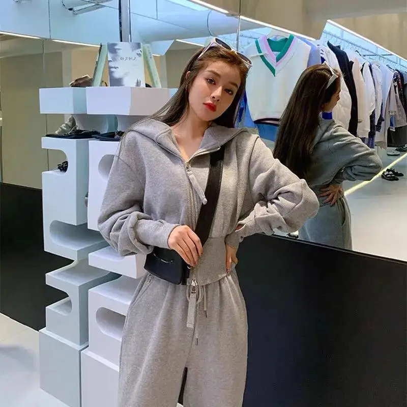 Women's Tracksuit Casual Solid Long Sleeve Hooded Sport Suits Autumn Warm Hoodie Sweatshirts and Long Pant Fleece Two Piece Sets