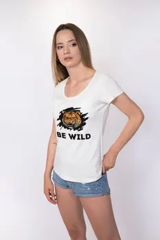 

Angemiel Wear Be Wild Tiger Cotton Women 'S White T-Shirt