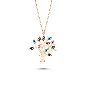 

Silver 925 Sterling Colorful Enamel Tree of Life Necklace