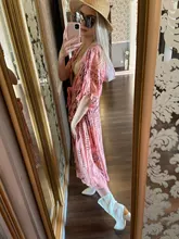 Summer Tunic Hooded-Beachwear Kaftan Bathing-Suit Cover-Up Beach-Dress Printed Bohemian