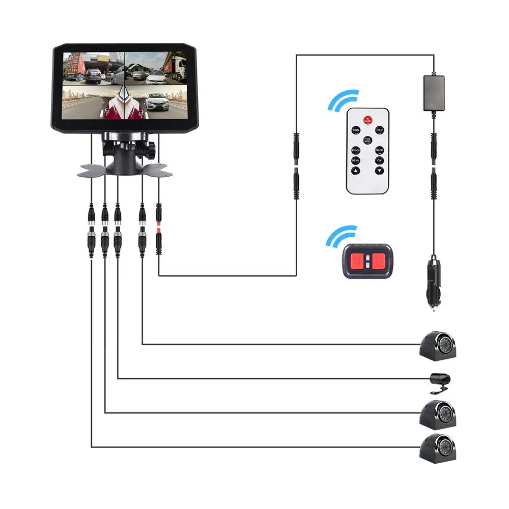 SYS 7,0 ''монитор камера заднего вида для грузовика система с DVR видеорегистратор 4 шт. Инфракрасная камера ночного видения Водонепроницаемая камера s для грузового автомобиля