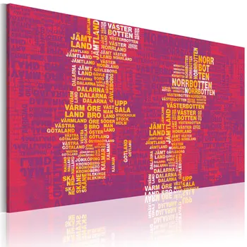 

Picture-map text of Sweden (pink background)-60x40 cm