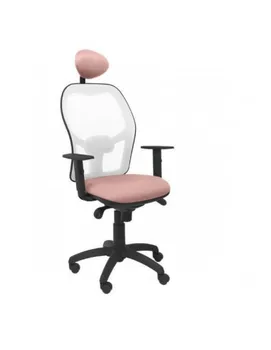 

CHAIR WITH BACKREST MESH WHITE FABRIC BALI PALE PINK COLOR, WITH HEADBOARD