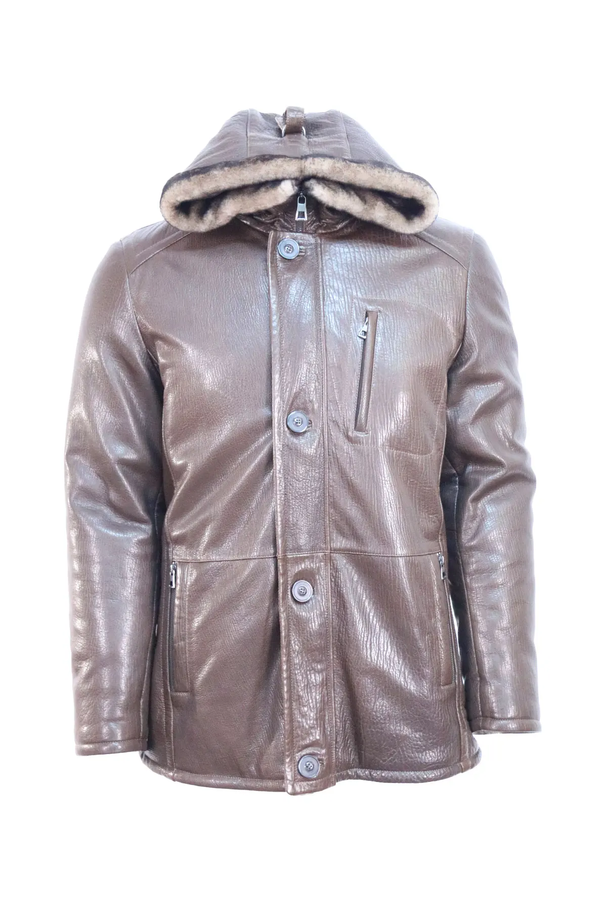 

Fur Collar Genuine Leather Jacket Men Black Brown Sheepskin Coat Winter Bomber Jacket Male