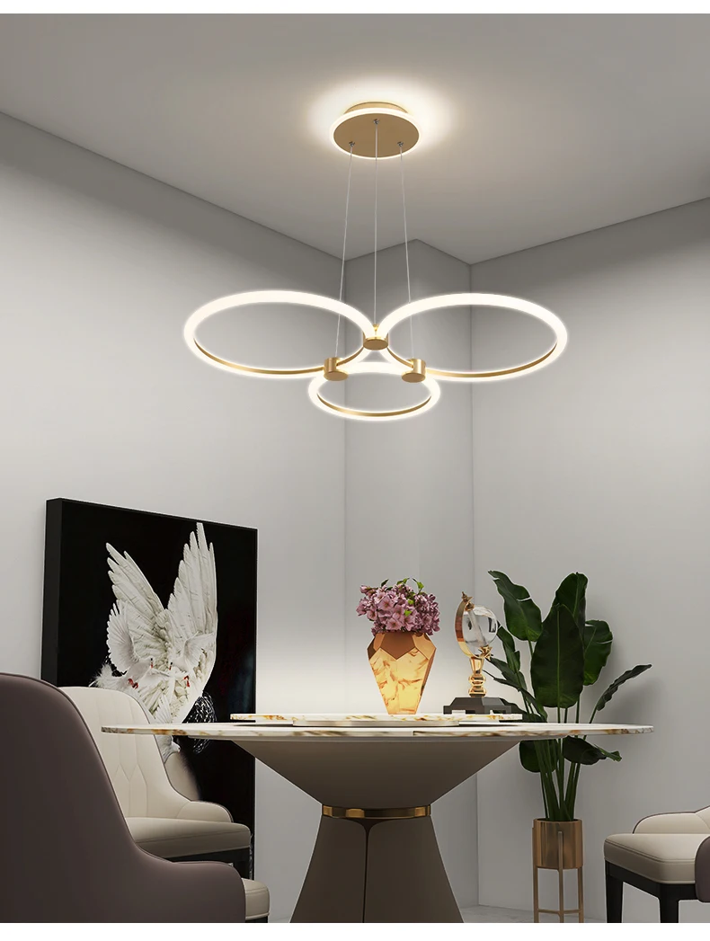 Modern Luxury LED Chandelier For Kitchen Island Dining Table Interior Home Decor Golden Pendant Lamp Ring Ceiling Hanging Light bathroom chandeliers