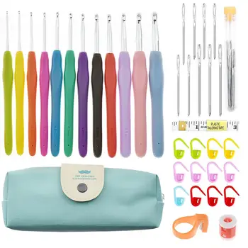 

Crochet Hook Set Soft Handle Aluminum Yarn Knitting Needles Sewing Weaving Tools Ergonomic Grip Set Crochet Kit with Storage Bag